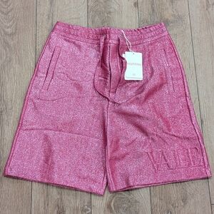 $1550 Mens Valentino Metallic Logo Drawstring Sweat Shorts Pink Medium